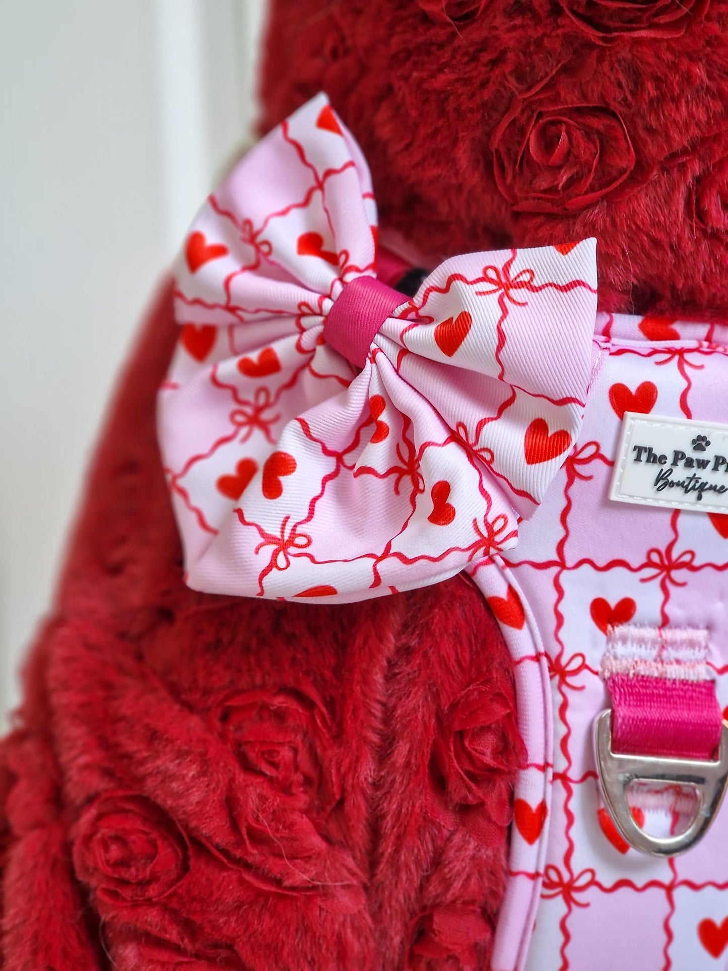 Pink Chequered Hearts Bow Tie