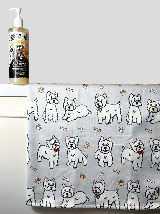 Westie Dog Towel - Grey