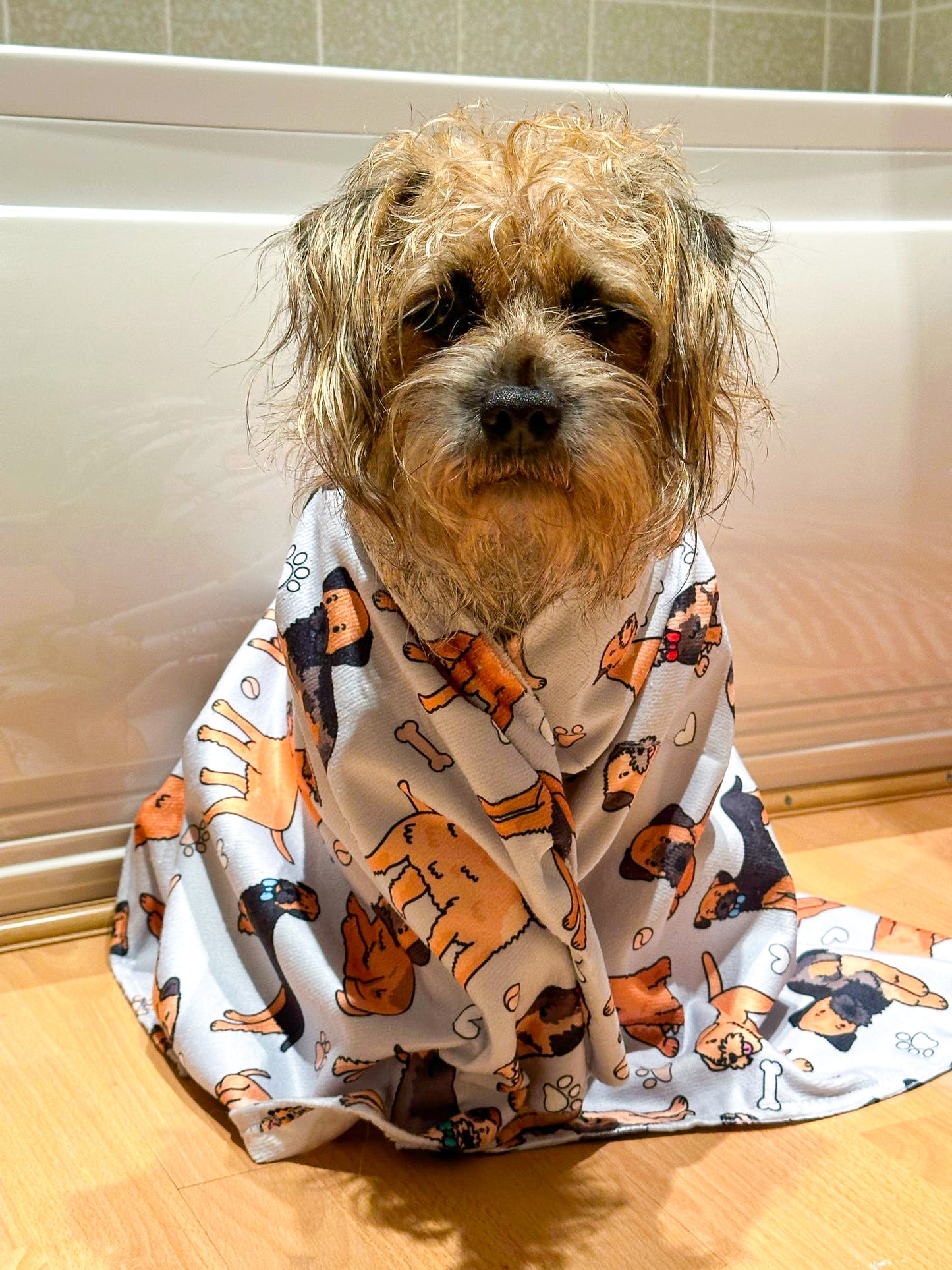 The Border Terrier Dog Towel - Grey