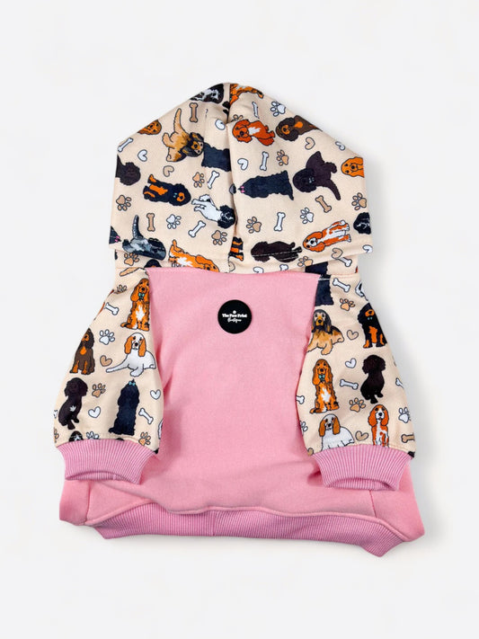 The Spaniel Dog Hoodie - Baby Pink