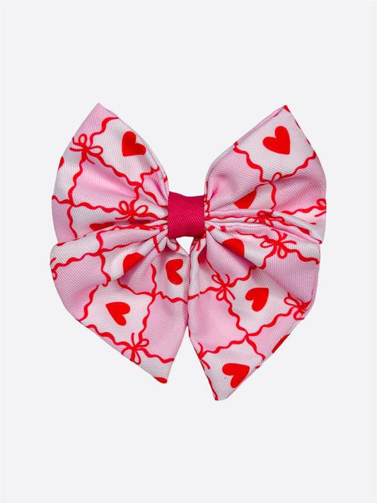 Pink Chequered Hearts Bow Tie