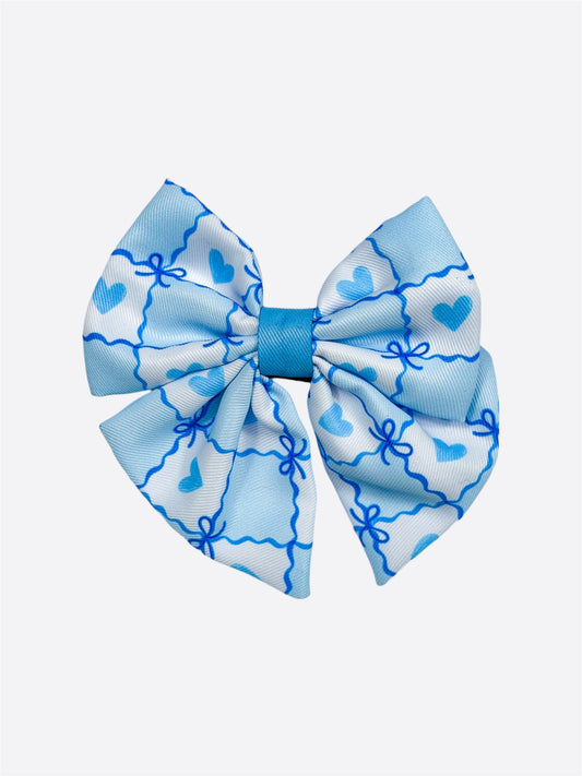 Blue Chequered Hearts Bow Tie