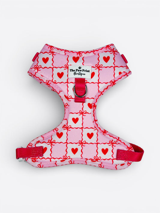 Pink Chequered Hearts Adjustable Harness