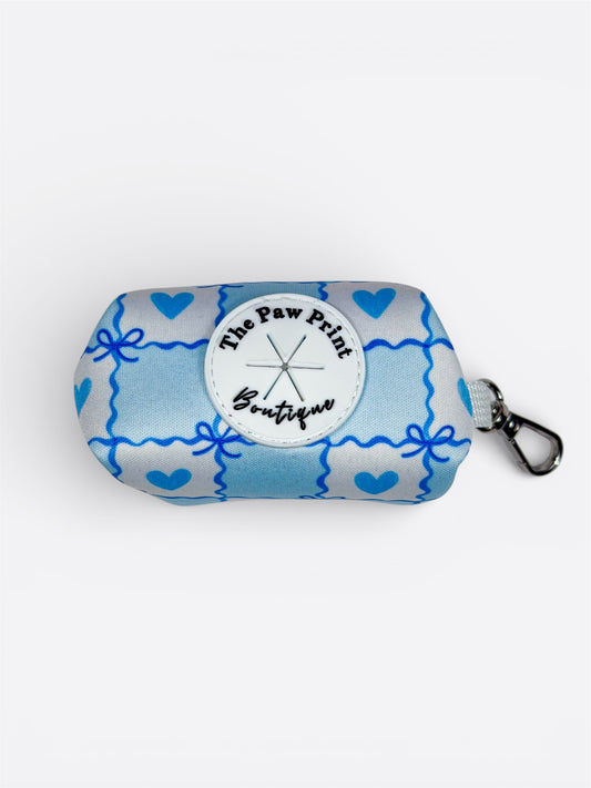 Blue Chequered Hearts Poo Bag Holder