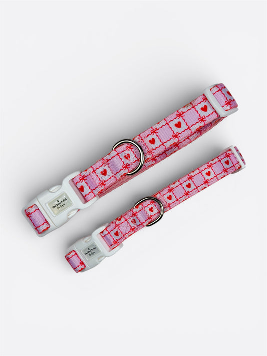 Pink Chequered Hearts Collar