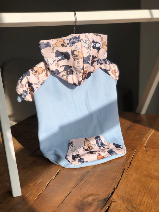 The Pug Hoodie - Baby Blue