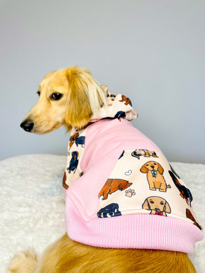 The Dachshund Dog Hoodie - Baby Pink